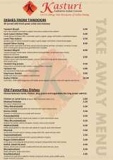Menus & Prices, Kasturi Authentic Indian Cuisine, Cardiff