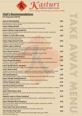 Menus & Prices, Kasturi Authentic Indian Cuisine, Cardiff