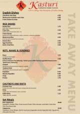 Menus & Prices, Kasturi Authentic Indian Cuisine, Cardiff
