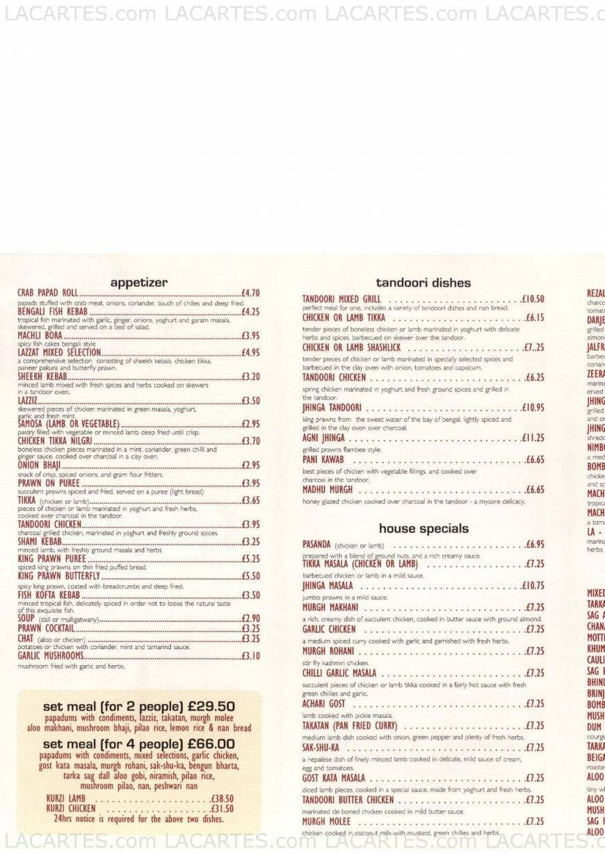  Pricelists of Lazzat Restaurant Gravesend Road Fairseat - Photo 1 of 2