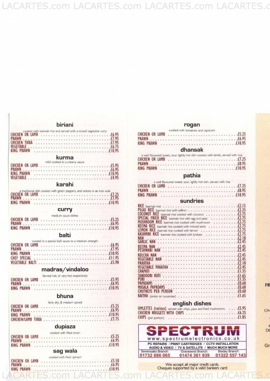  Pricelists of Lazzat Restaurant Gravesend Road Fairseat - Photo 2 of 2