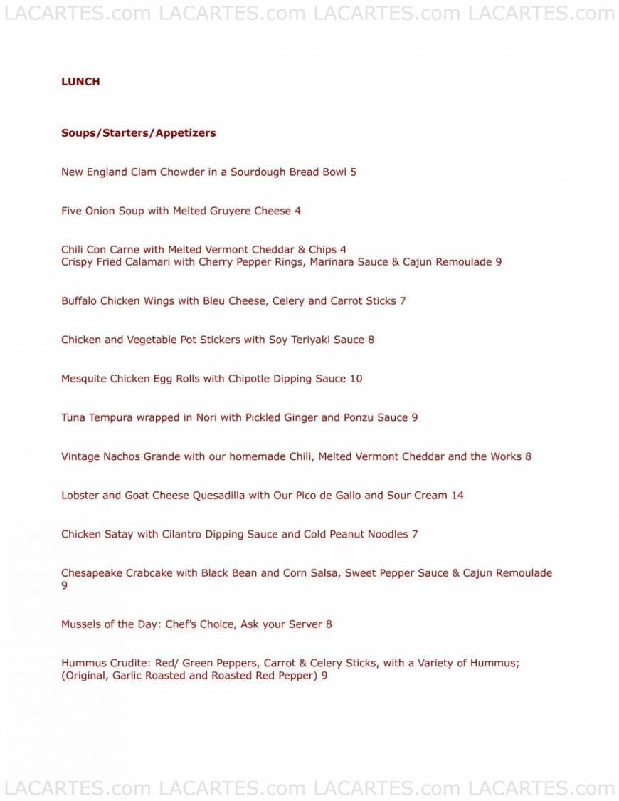  Pricelists of Vintage Bar & Restaurant - NY 171 Main Street  - Photo 1 of 9