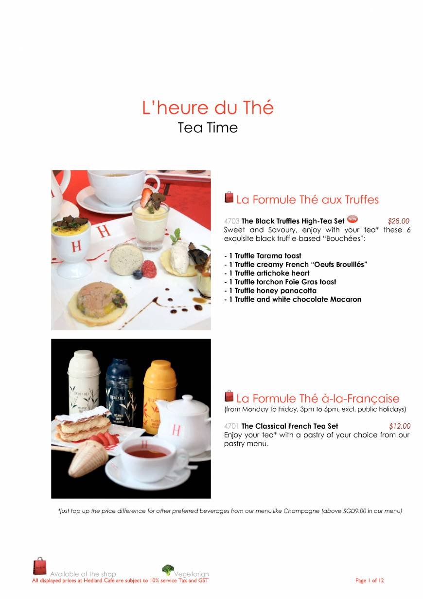  Pricelists of Hediard French Cafe & Delicatessen Boutique 123 Tanglin Road - Photo 1 of 12