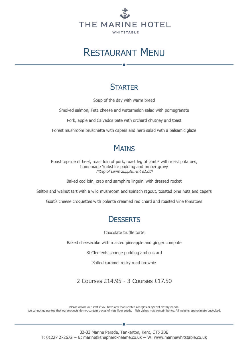  Pricelists of The Marine Hotel In Whitstable Marine Parade Tankerton - Photo 9 of 10