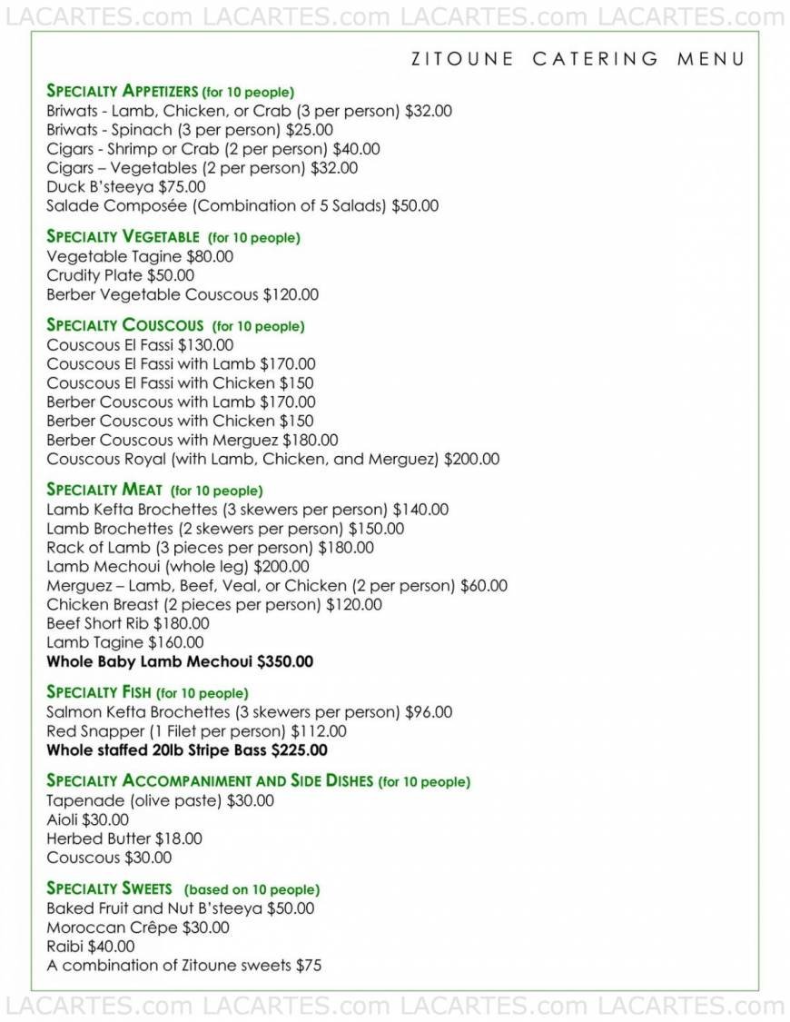  Pricelists of Zitoune Restaurant - NY 1127 W. Boston Post Rd. - Photo 14 of 25