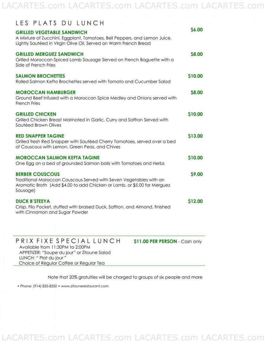  Pricelists of Zitoune Restaurant - NY 1127 W. Boston Post Rd. - Photo 17 of 25