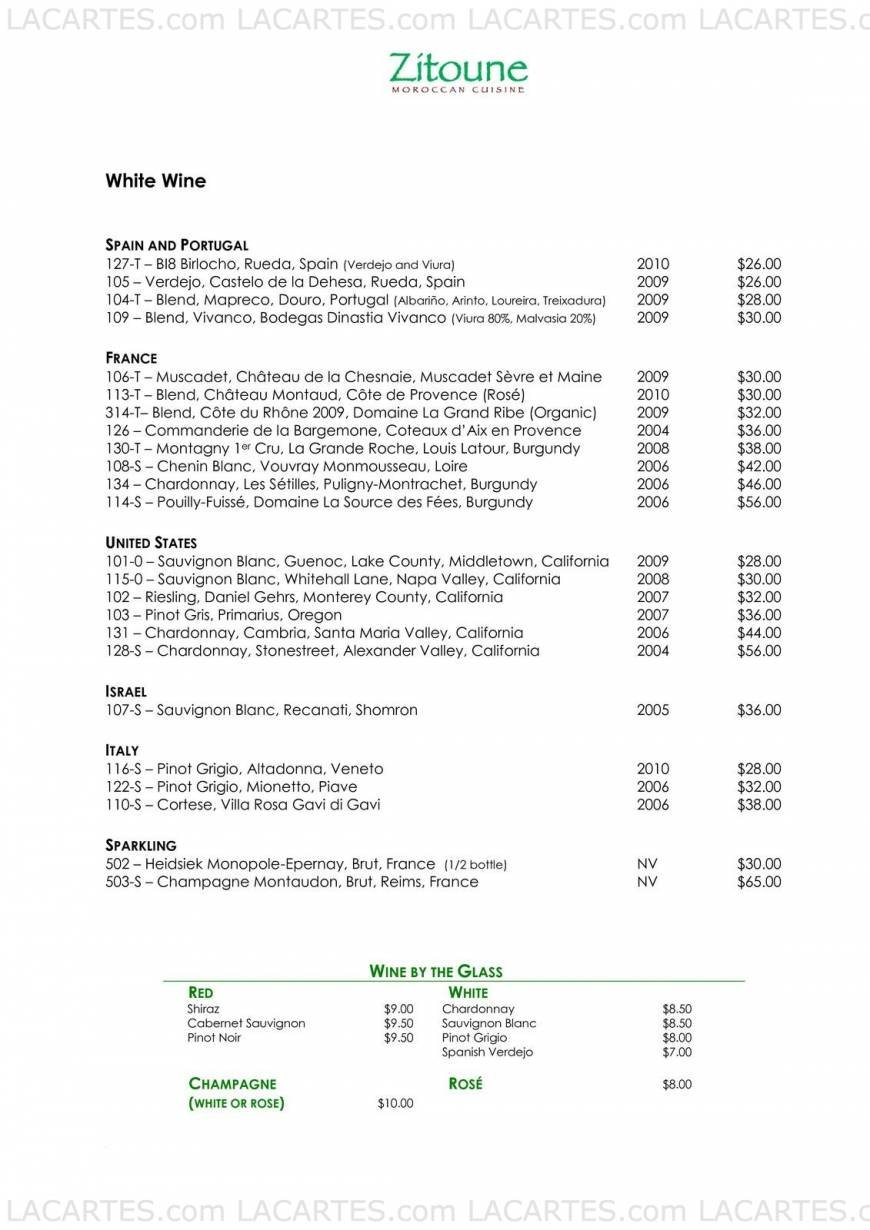  Pricelists of Zitoune Restaurant - NY 1127 W. Boston Post Rd. - Photo 11 of 25