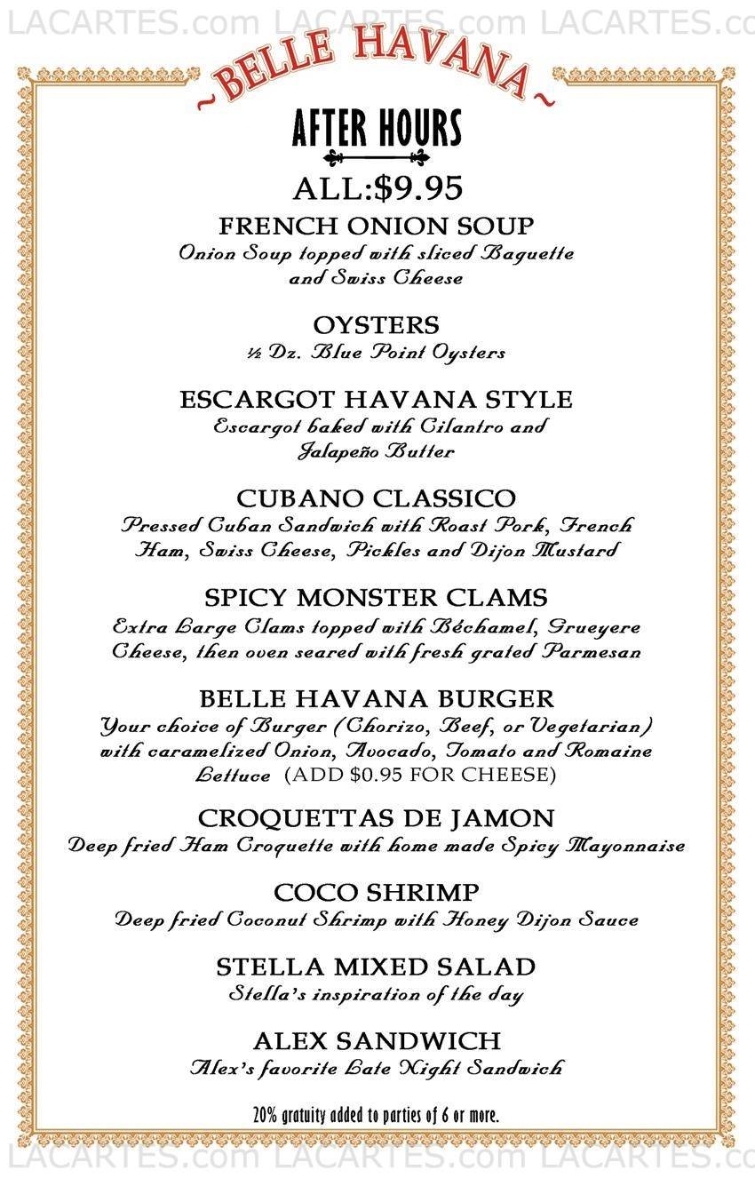  Pricelists of Belle Havana Restaurant - NY 35 Main Street - Photo 1 of 4
