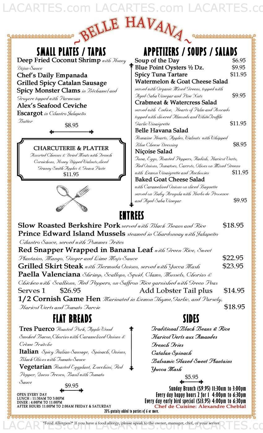 Pricelists of Belle Havana Restaurant - NY 35 Main Street - Photo 2 of 4