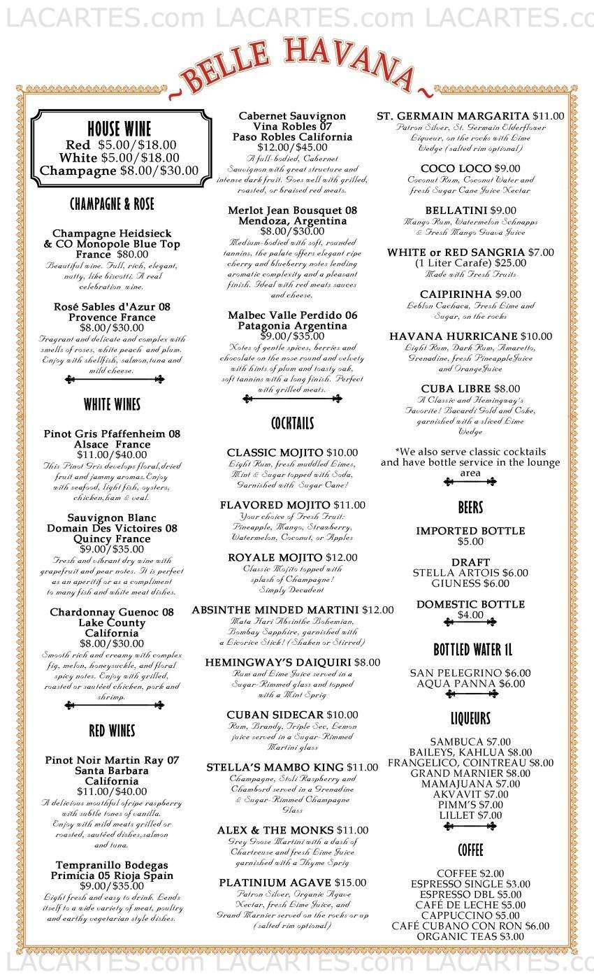  Pricelists of Belle Havana Restaurant - NY 35 Main Street - Photo 3 of 4