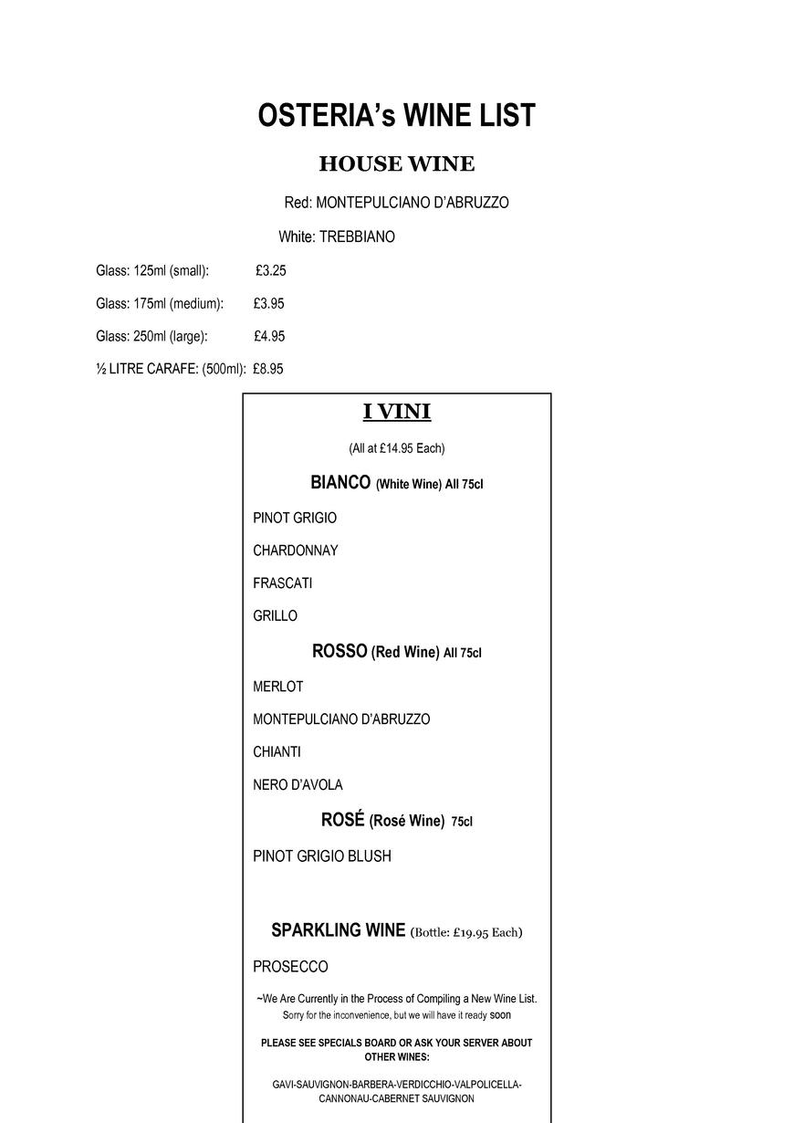  Pricelists of Osteria Due Fratelli 13-15 Station Lane - Photo 1 of 3