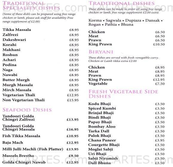  Pricelists of Zaika Indian Restaurant Kenilworth 121-3 Warwick Road - Photo 2 of 3