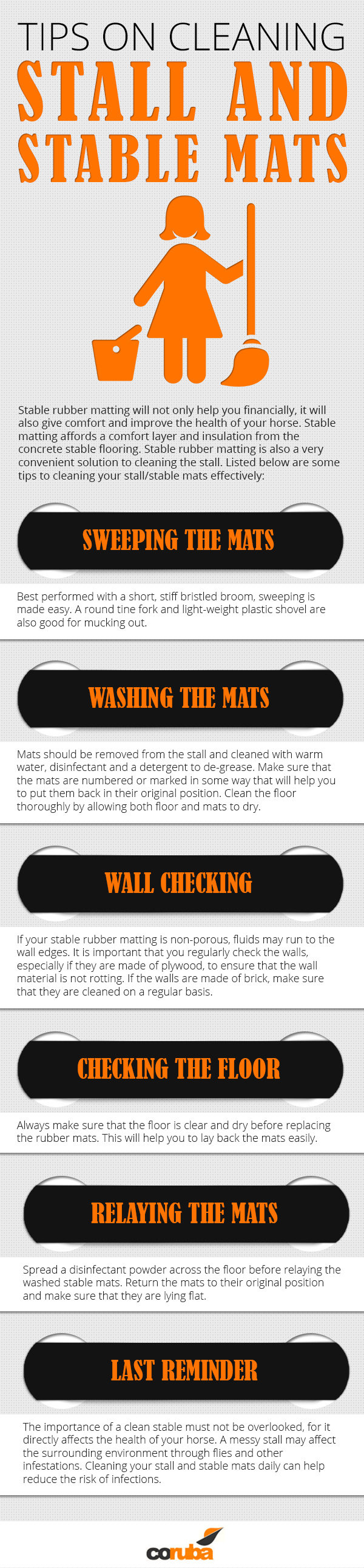 Tips on Cleaning Stall and Stable Mats<br />
http://www.coruba.co.uk/ Infographics of Coruba Units 28-30 Purdeys Way - Photo 2 of 3 Tips on Cleaning Stall and Stable Mats<br />
http://www.coruba.co.uk/ Infographics of Coruba Units 28-30 Purdeys Way - Photo 2 of 3