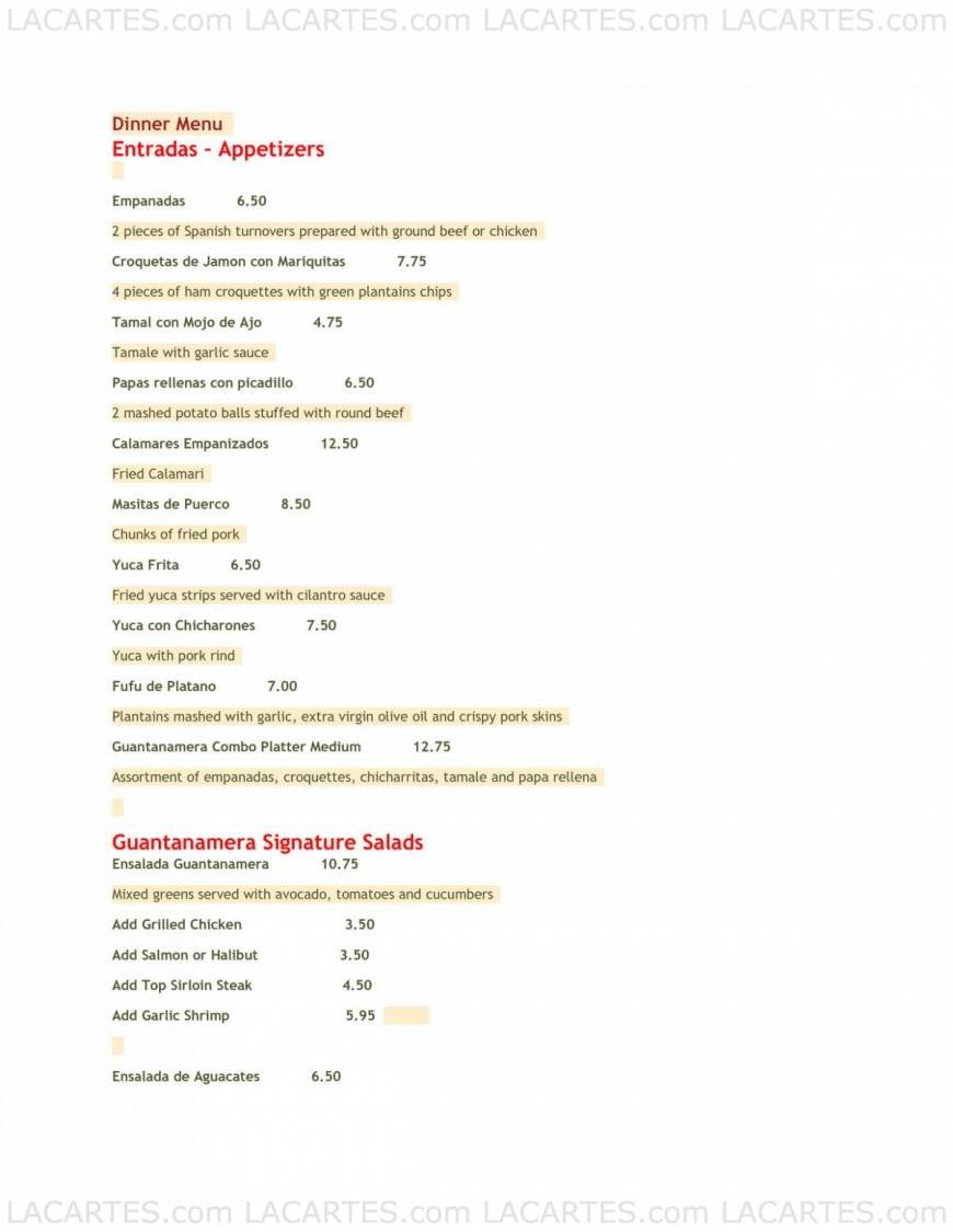  Pricelists of Guantanamera 916 W. Burbank Blvd. - Photo 4 of 11