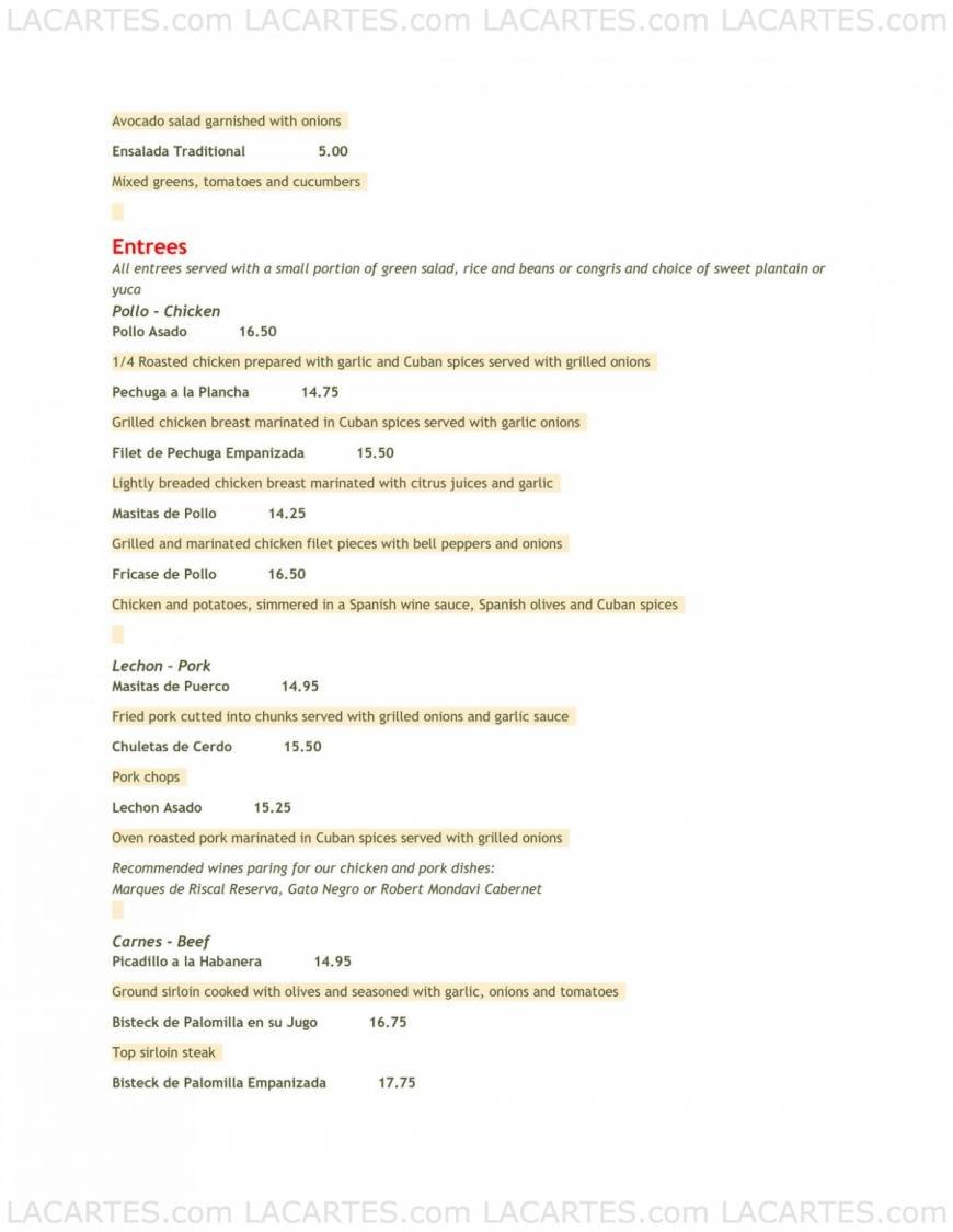  Pricelists of Guantanamera 916 W. Burbank Blvd. - Photo 5 of 11