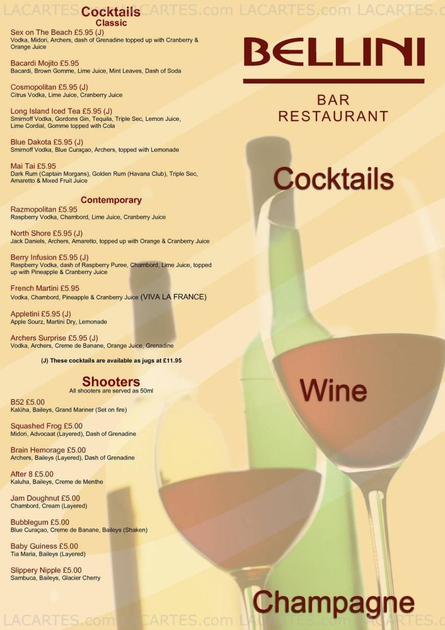  Pricelists of Bellini Bar and Restaurant 1008 - 1012 London Rd - Photo 3 of 4