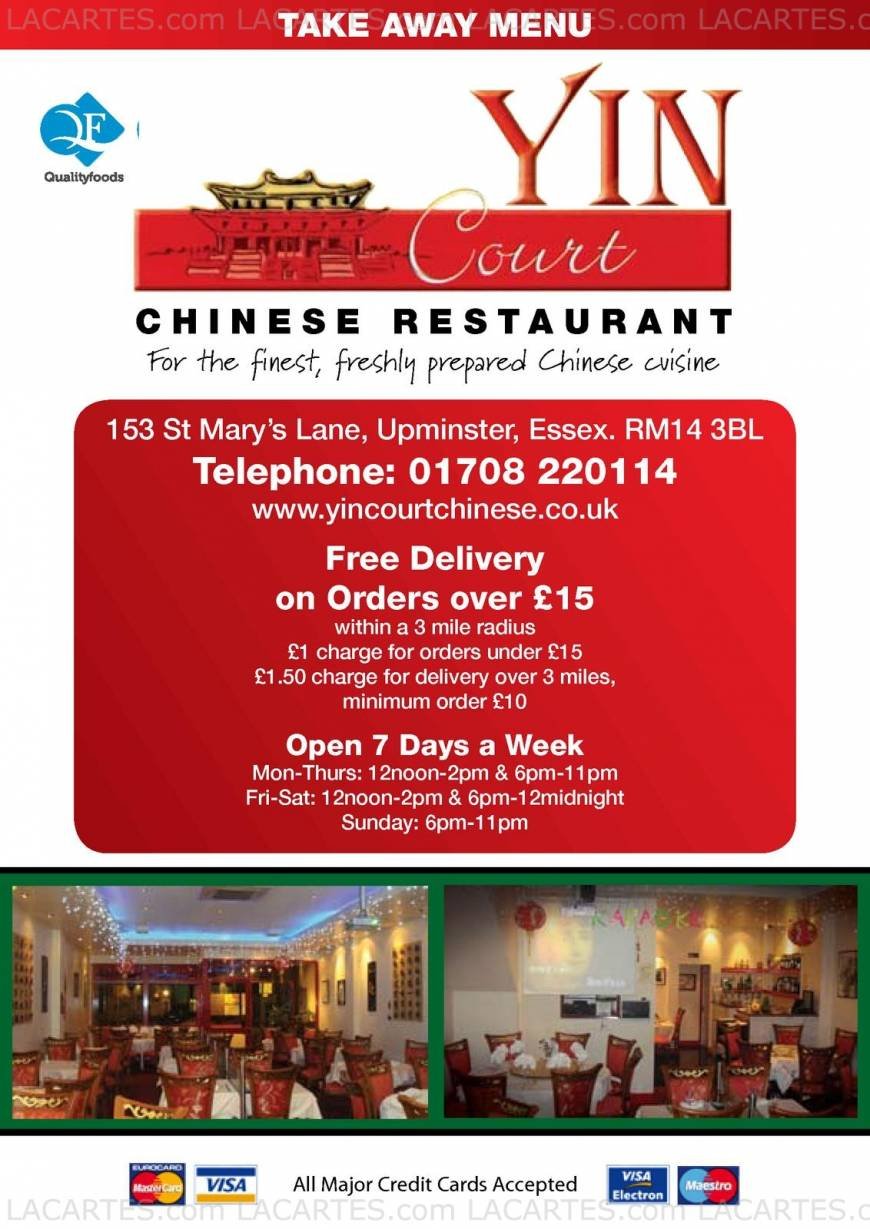  Pricelists of Yin Court Chinese Restaurant 153 St.Mary's Lane - Photo 4 of 7