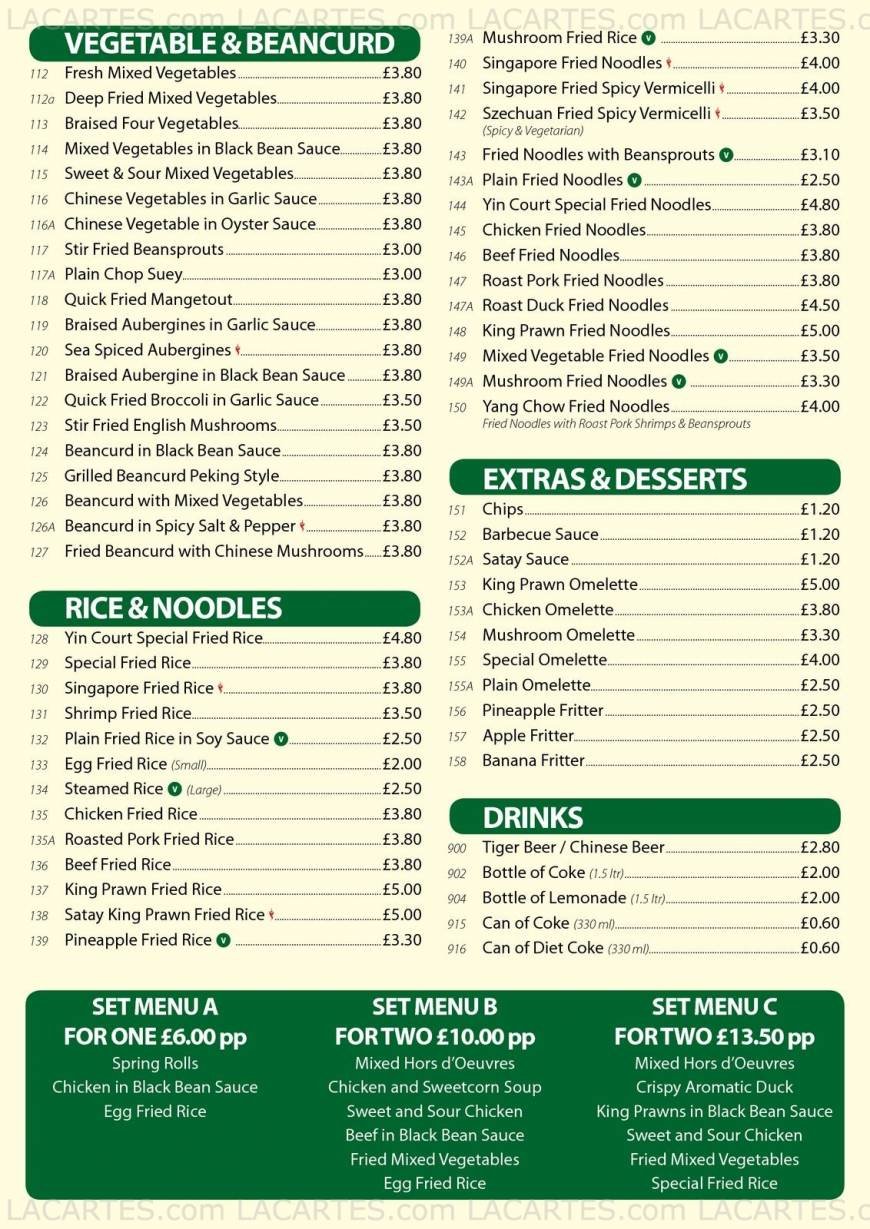  Pricelists of Yin Court Chinese Restaurant 153 St.Mary's Lane - Photo 7 of 7