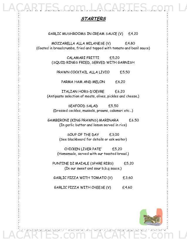  Pricelists of Da Livio Italian Restaurant Wakefield 43 Dale Street - Photo 5 of 12