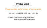 Menus & Prices, Vastu Consultancy Services, New Delhi