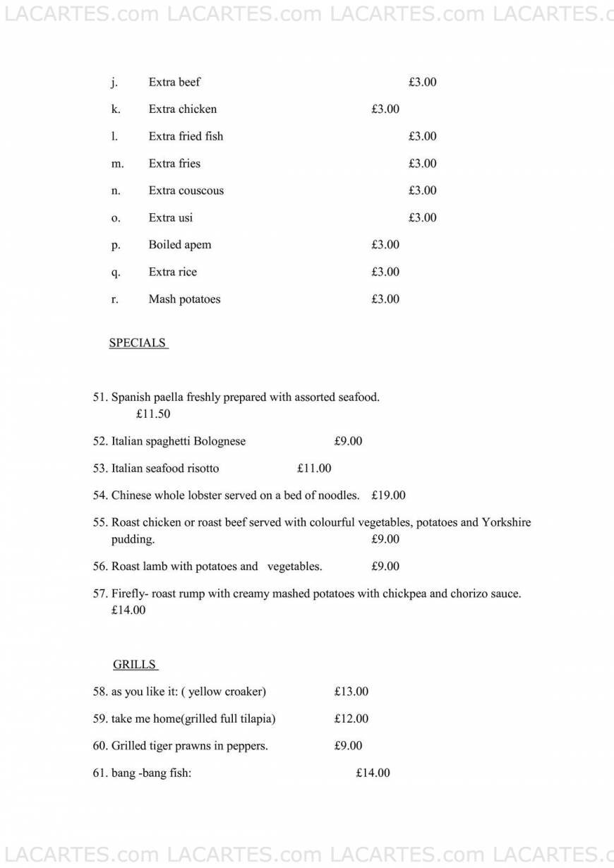  Pricelists of Flames Wine Bar & Restaurant 221 Lee High Rd Lewiham - Photo 4 of 5