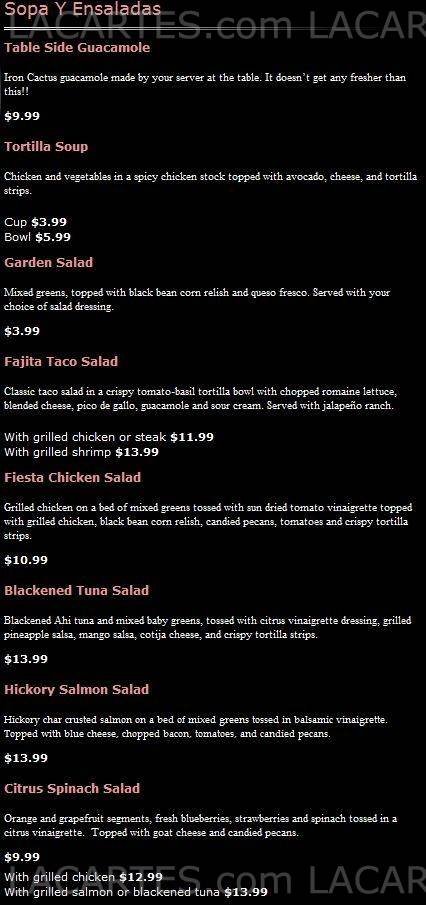  Pricelists of Iron Cactus Mexican Grill & Margarita Bar Hill Country Galleria 13420 Galleria Circle Suite A128 - Photo 15 of 23