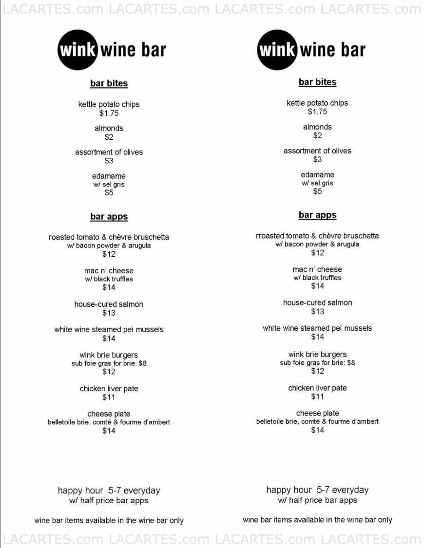  Pricelists of Wink Restaurant 1014 North Lamar, Ste. E - Photo 2 of 3
