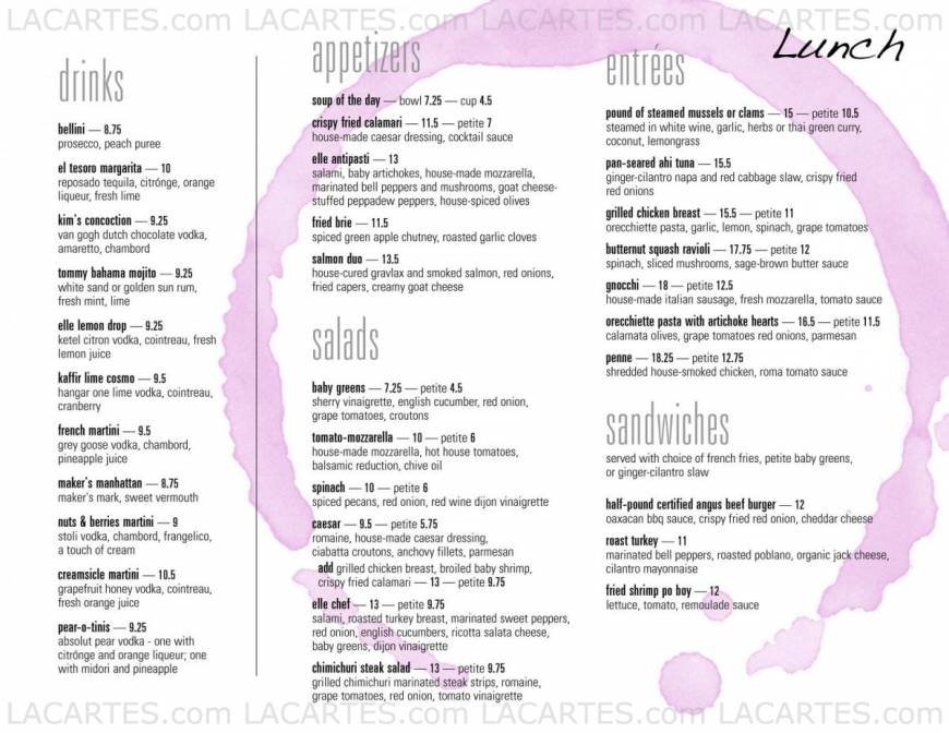  Pricelists of Elle Wine Bistro 2970 North Campbell Avenue - Photo 1 of 8