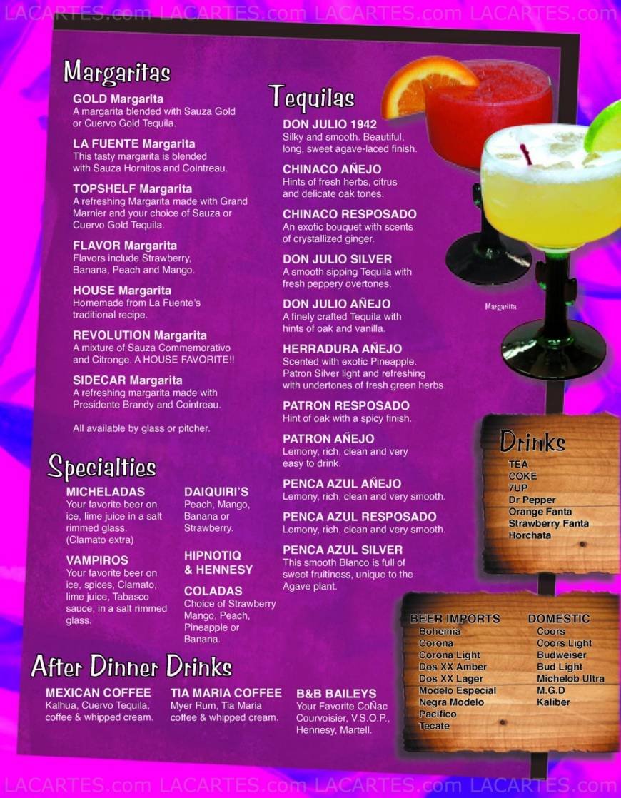  Pricelists of La Fuente Mexican Restaurant 1749 N. Oracle Rd - Photo 2 of 9
