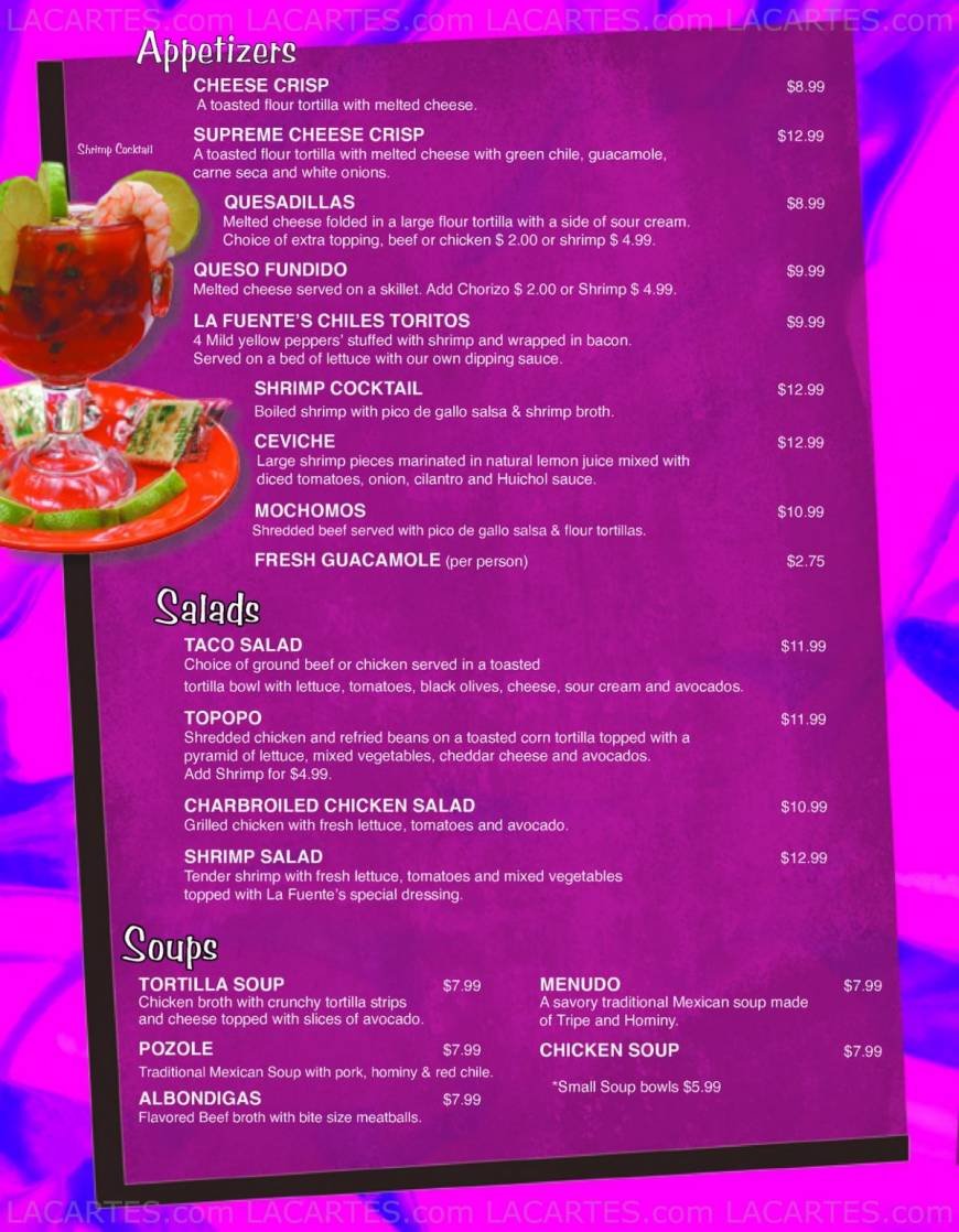  Pricelists of La Fuente Mexican Restaurant 1749 N. Oracle Rd - Photo 3 of 9
