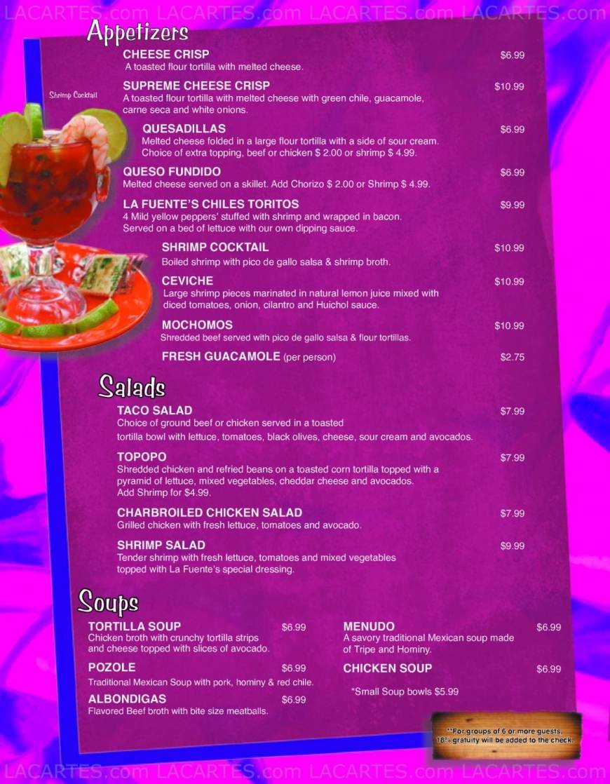  Pricelists of La Fuente Mexican Restaurant 1749 N. Oracle Rd - Photo 4 of 9