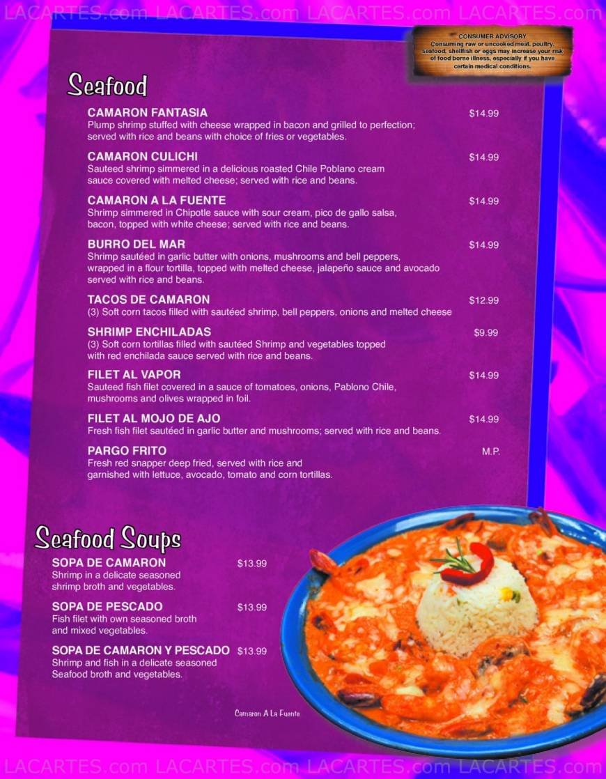  Pricelists of La Fuente Mexican Restaurant 1749 N. Oracle Rd - Photo 5 of 9