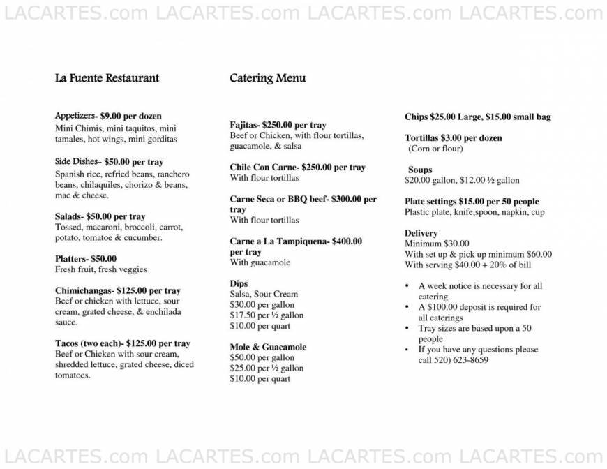  Pricelists of La Fuente Mexican Restaurant 1749 N. Oracle Rd - Photo 8 of 9