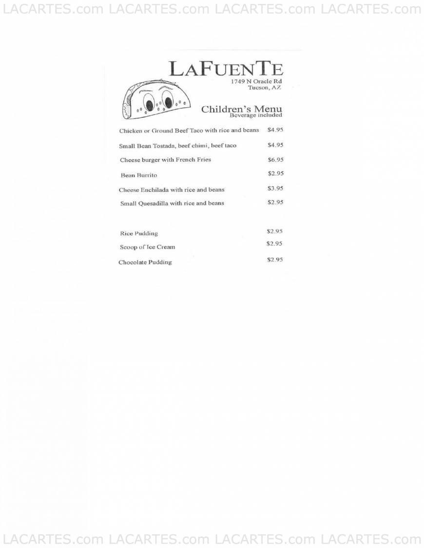  Pricelists of La Fuente Mexican Restaurant 1749 N. Oracle Rd - Photo 9 of 9