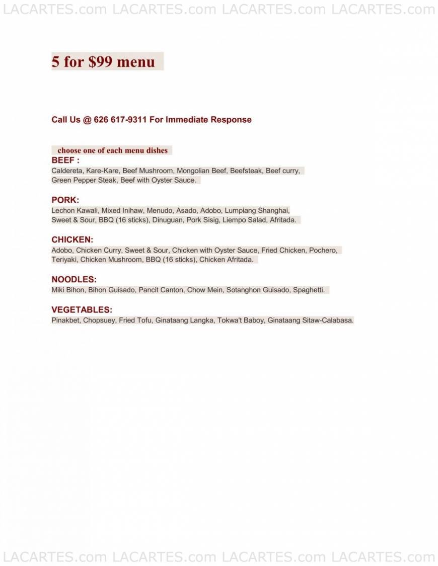  Pricelists of Bamboo Bistro 8516 Van Nuys Blvd. - Photo 1 of 9
