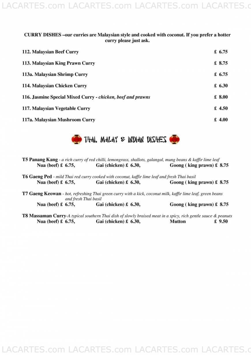  Pricelists of The Jasmine Chinese Restaurant - Kingsbridge 115 Fore Street - Photo 8 of 11