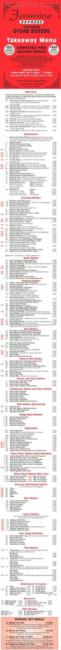  Pricelists of The Jasmine Chinese Restaurant - Kingsbridge 115 Fore Street - Photo 11 of 11