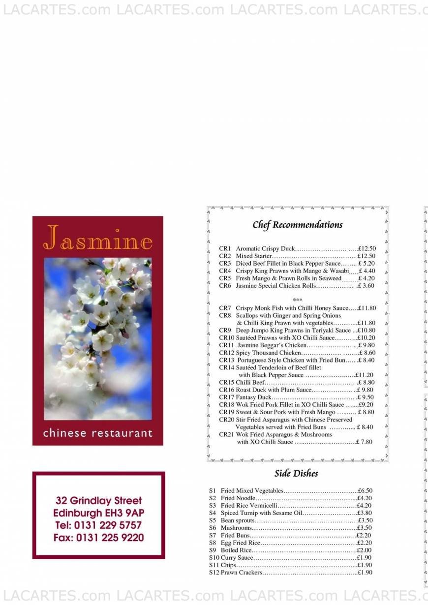  Pricelists of Jasmine Chinese Restaurant 32 Grindlay Street - Photo 11 of 12