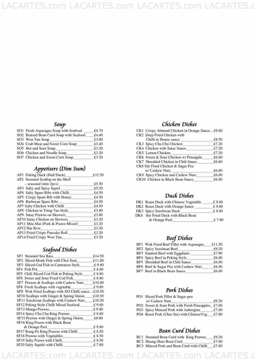  Pricelists of Jasmine Chinese Restaurant 32 Grindlay Street - Photo 12 of 12