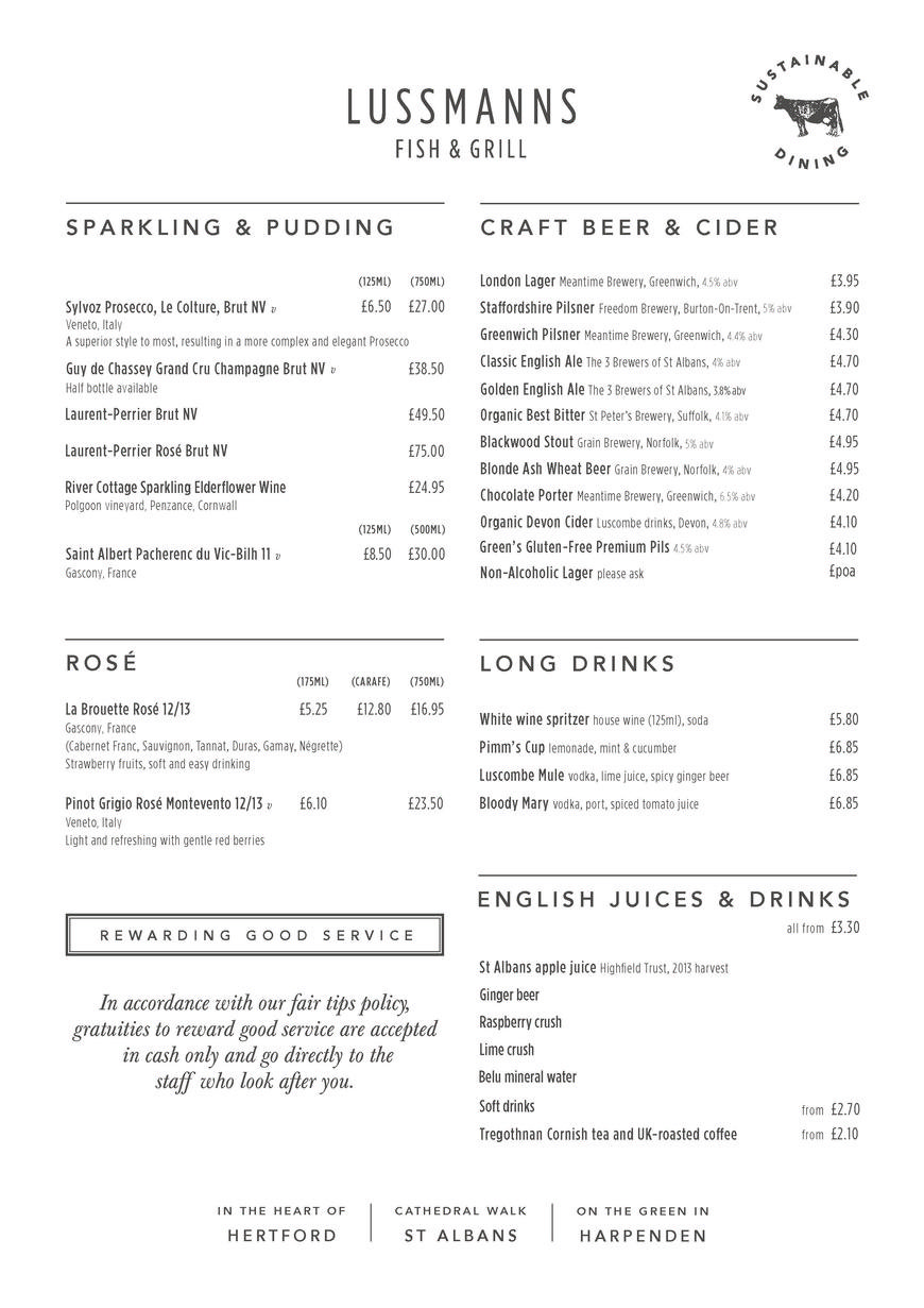  Pricelists of Lussmanns Restaurant in Hertford 42 Fore Street - Photo 1 of 7
