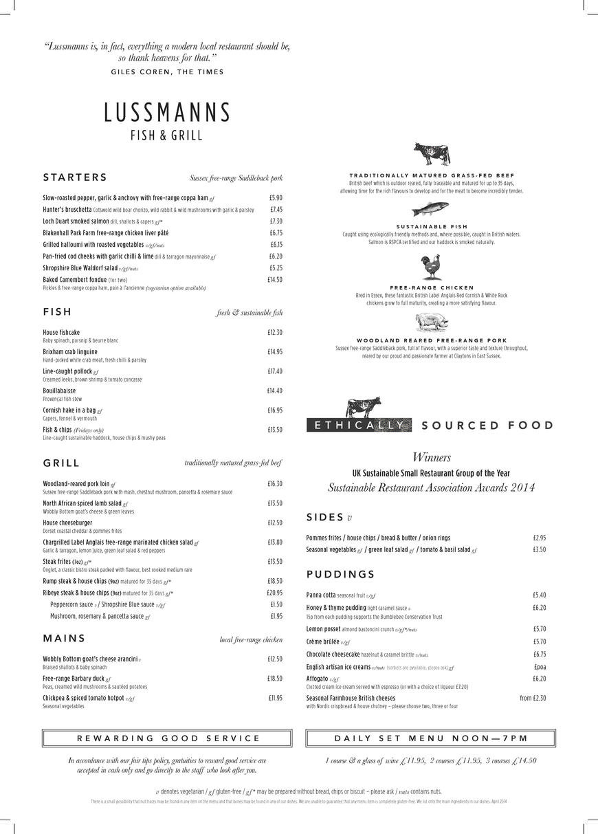  Pricelists of Lussmanns Restaurant in Hertford 42 Fore Street - Photo 2 of 7
