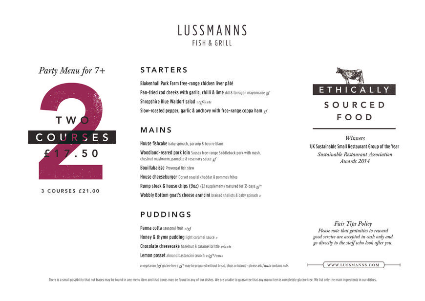  Pricelists of Lussmanns Restaurant in Hertford 42 Fore Street - Photo 5 of 7
