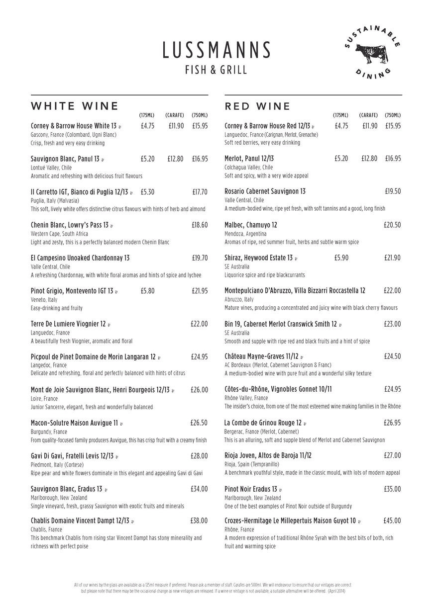  Pricelists of Lussmanns Restaurant in Hertford 42 Fore Street - Photo 7 of 7