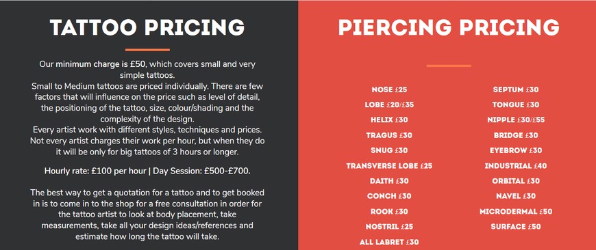  Pricelists of Plan9Ealing - Tattoo and Piercing Studio 130 South Ealing Road - Photo 1 of 1