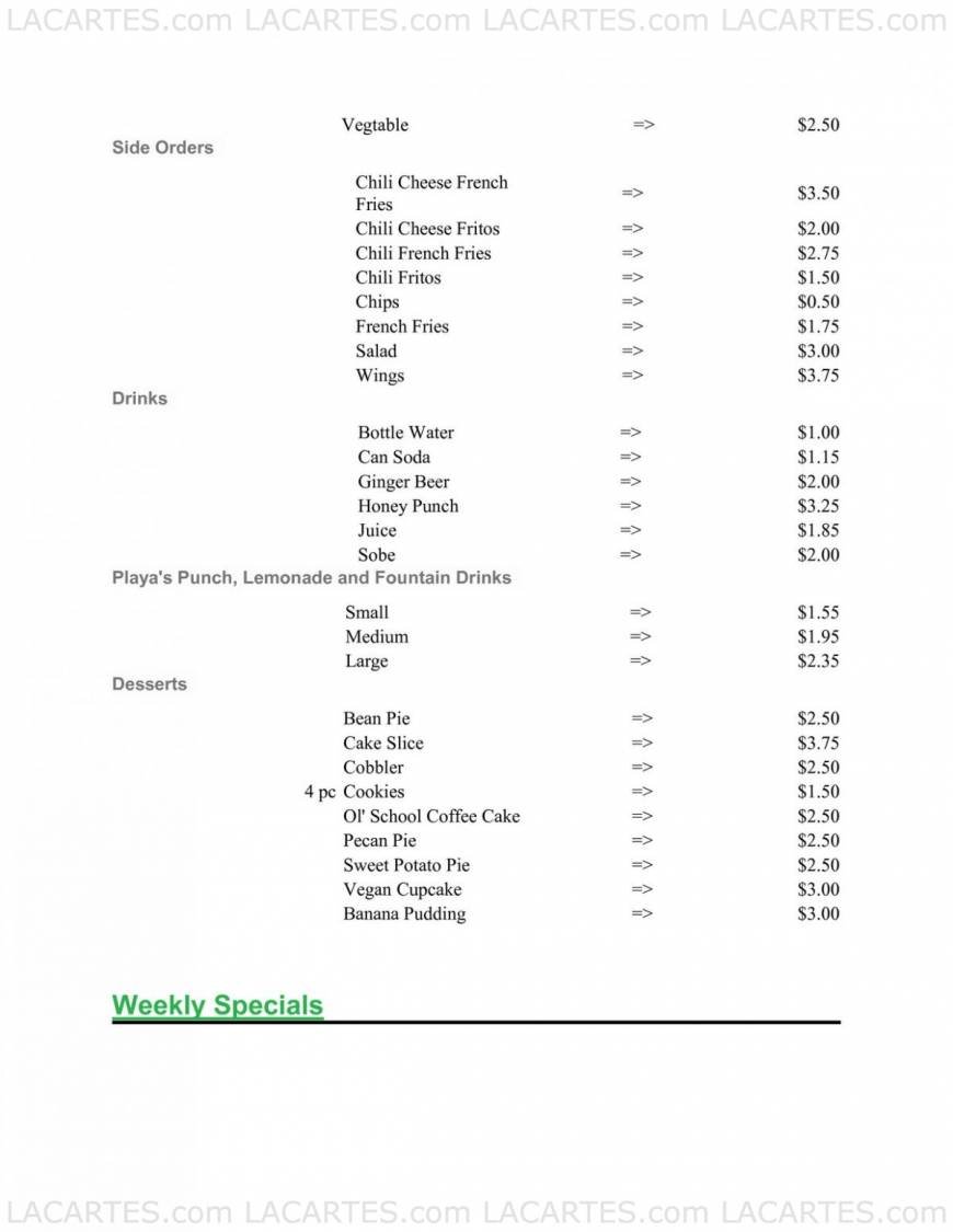  Pricelists of Earlez Grille 3630 Crenshaw Boulevard - Photo 2 of 3