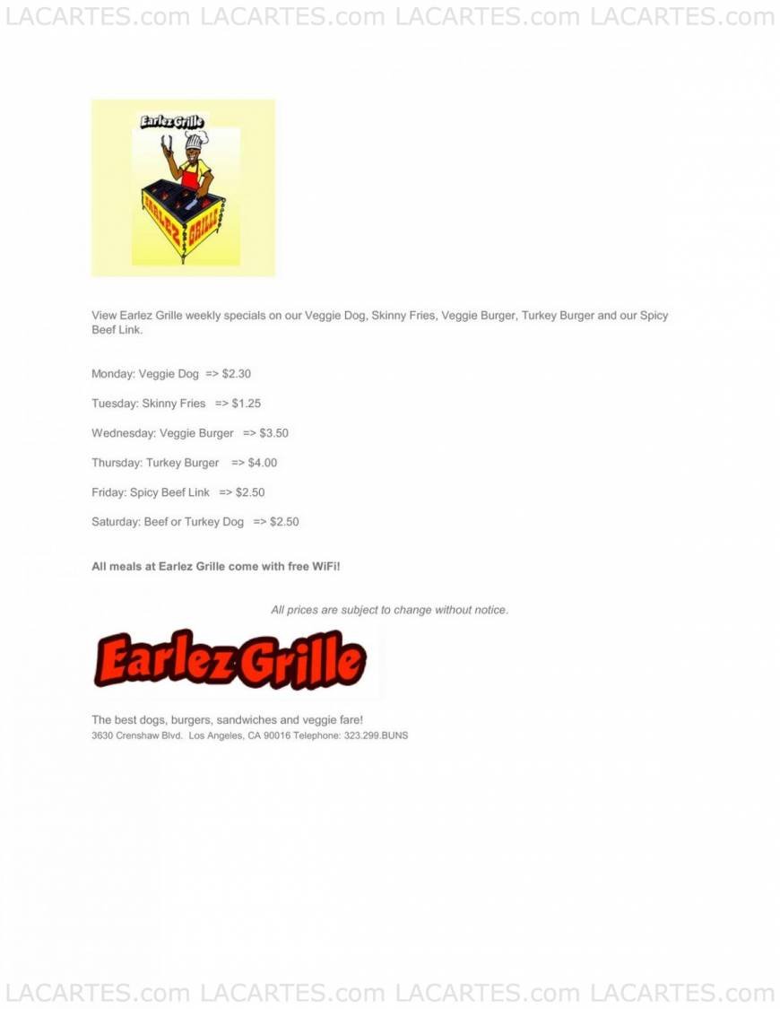  Pricelists of Earlez Grille 3630 Crenshaw Boulevard - Photo 3 of 3