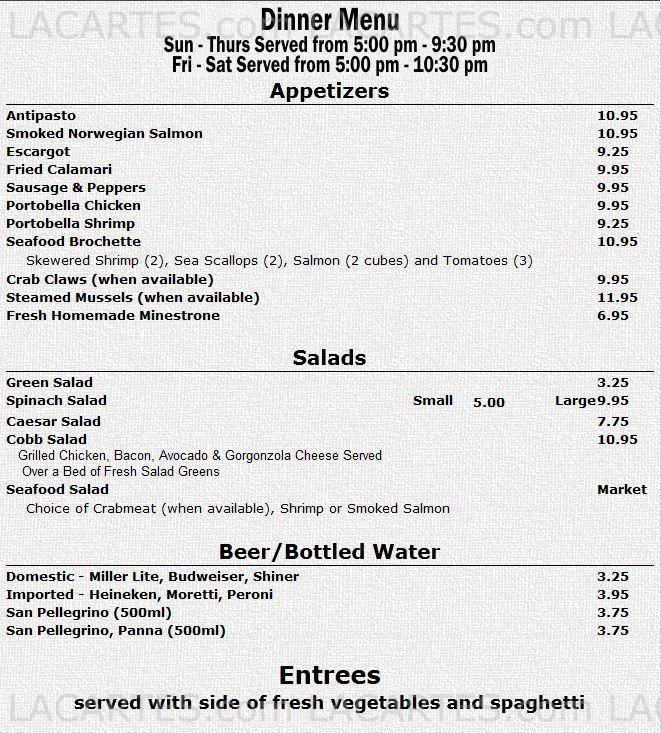  Pricelists of Tree House Italian Grill 2201 College Avenue - Photo 1 of 7