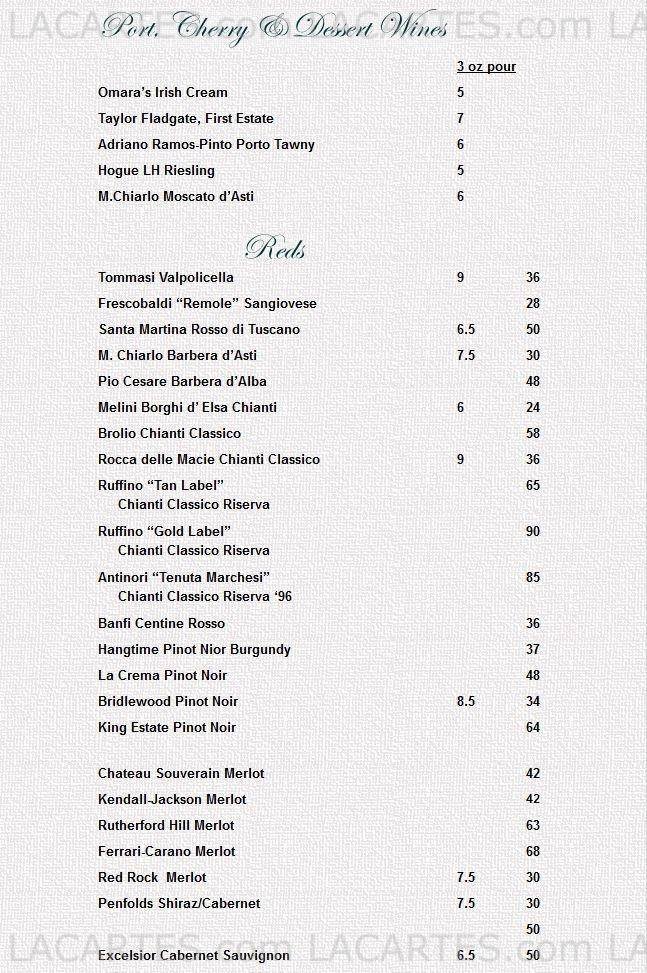  Pricelists of Tree House Italian Grill 2201 College Avenue - Photo 7 of 7