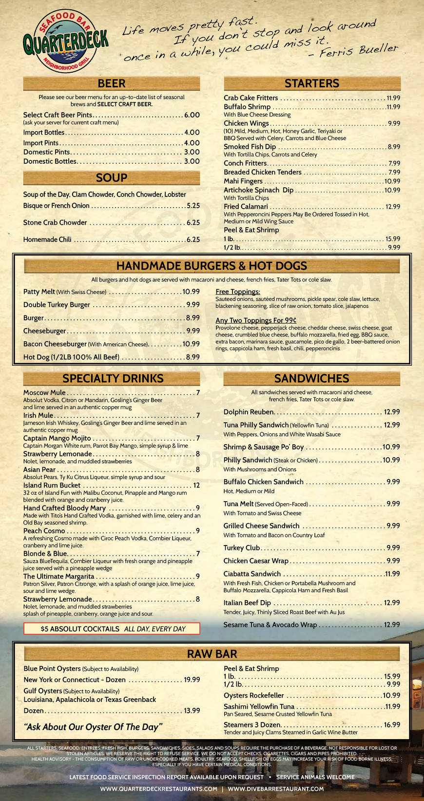  Pricelists of Quarterdeck Neighborhood Grill - Davie, FL 3155 S. University Dr. - Photo 2 of 3