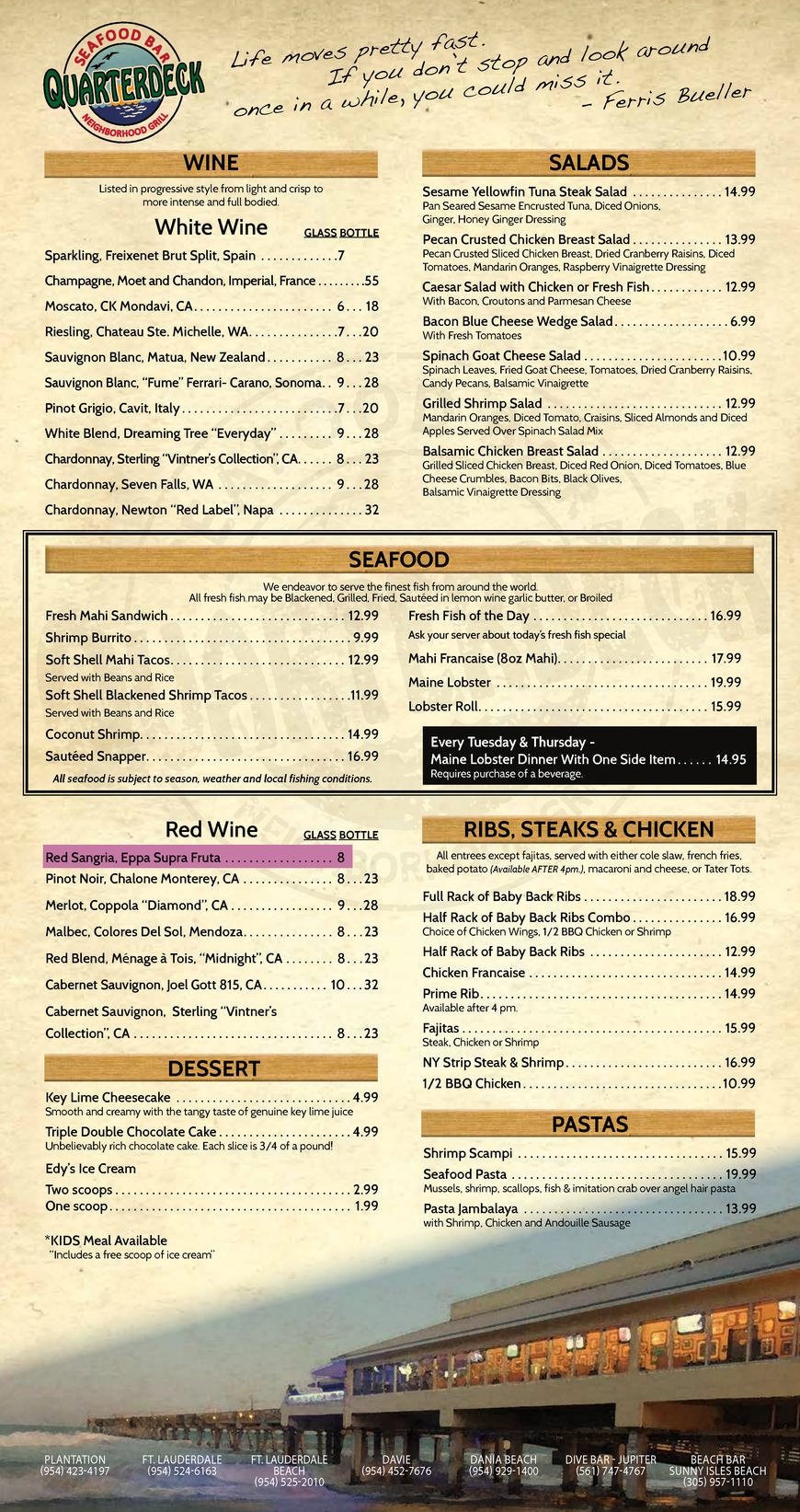  Pricelists of Quarterdeck Neighborhood Grill - Davie, FL 3155 S. University Dr. - Photo 3 of 3